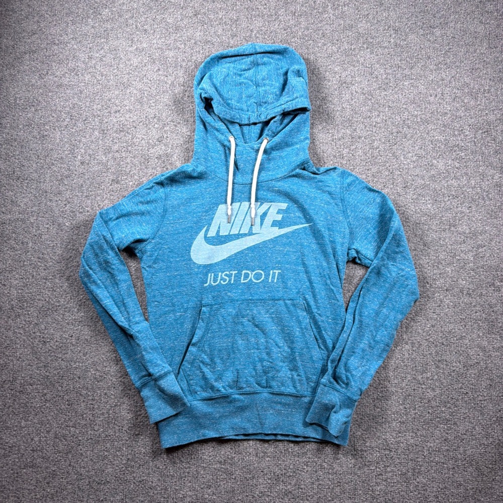 Nike Hoodie Women Medium Blue Just Do It Sportswear Gym Running Funnel Neck
